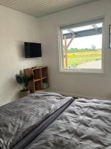 a bedroom with a large bed and a window at Varde Bed and Kitchen Annekset in Varde
