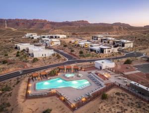 an aerial view of a resort in the desert at LIONSBACK RESORT in Moab
