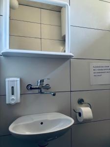 a bathroom with a sink and a mirror at Cottage House Official in Niš +41 photos