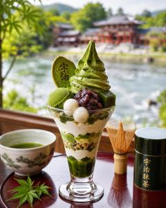 a vase filled with food on top of a table at サニーサイドホステル2号館 in Uji