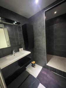 a bathroom with a sink and a shower at Apartment 65 m2 NE Rez de Jardin 2 chambres in Varetz +42 photos