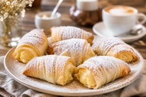 a plate of pastries with powdered sugar on it at Joka B&B e Home Food in Potenza Picena