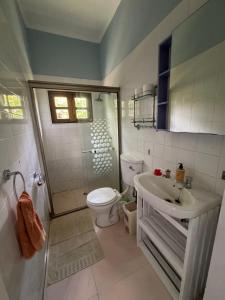 a bathroom with a toilet and a sink and a shower at Villa Rafia in Baie Sainte Anne +40 photos