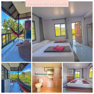 a collage of photos of a room with a bed and a balcony at Reggae Garden Villas in Salad Beach