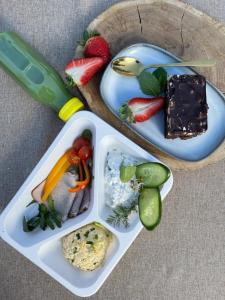 two plastic containers of food with strawberries and vegetables at Nostalgia in Sokolniki