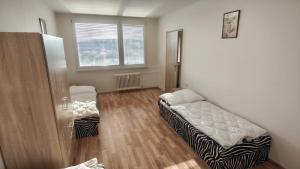 a room with two beds and a window at Apartmán pro 3 osoby, Most M3 in Most