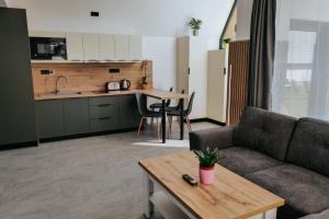 a living room with a couch and a table at Diamond Hill Houses in Praid