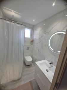 ein Badezimmer mit Waschbecken, Toilette und Spiegel in der Unterkunft Vertu'Ose avec jacuzzi in Morbier + 31 Fotos