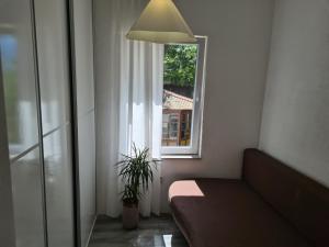 a living room with a couch and a window at Villa M&E Oasis with Private Pool in Košelji