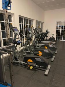 a row of tread machines in a gym at The palace lanka in Yakwala