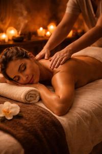 a woman getting a massage in a bed at Whispering Oak Mansion in Bear