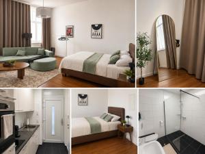 a bedroom with a bed and a living room at Schängel Chic 16 in Koblenz