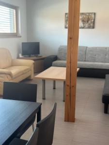 a living room with a couch and a table at Apartmán Hustopeče in Hustopeče