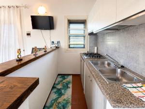 a kitchen with a sink and a counter at Carasau 200m from the Beach - Garden - BBQ - Wi-Fi - Parking - Pet Friendly in Budoni