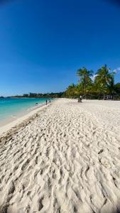 a sandy beach with palm trees and the ocean at Fish House in Nungwi