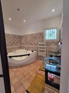 a large bathroom with a tub and a sink at sci marie dominique in Olmeto +34 photos