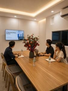 a group of people sitting around a long table at Hotel 7 Days Duc Hoa in Ấp Bình Tả (2)
