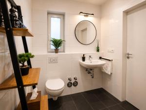 ein Badezimmer mit Toilette und Waschbecken in der Unterkunft Schängel Chic 21 in Koblenz