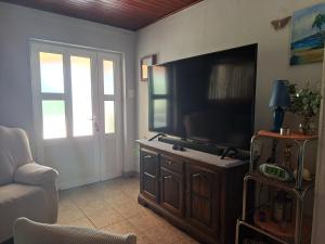 a living room with a large flat screen tv at Sandra Apartmani 1 in Zaostrog