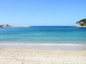 a beach with blue water and trees in the background at Bas de villa 2 à 5 couchages in Évenos