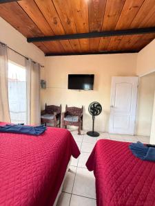 a bedroom with two beds and a flat screen tv at Cristales de Antigua Casa Cristal in Antigua Guatemala