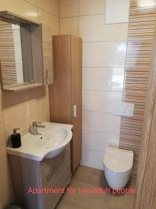 a bathroom with a sink and a toilet at Apartments SEEA in Izola +10 photos