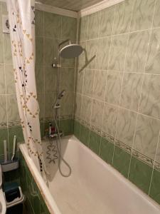a bathroom with a bath tub with a shower at Bloom Guest House in Tërt-Kul'