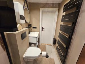 a small bathroom with a toilet and a sink at WOLL Forest in Schmallenberg +27 photos