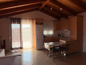 a kitchen with a table and chairs in a room at Sonya Apartments in Mesochórion