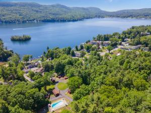 an aerial view of a lake at The Gold Eagle in Lake George
