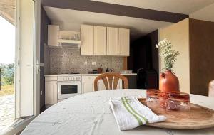 a kitchen with a table with a vase on it at Apartment Volk Turjaški in Gabrovka
