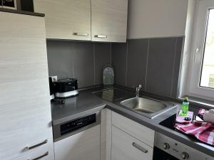 a kitchen with a sink and a counter top at Ferienhaus Katja in Göhren +3 photos