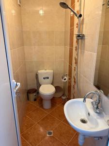 a bathroom with a toilet and a sink at Руми in Velingrad +6 photos