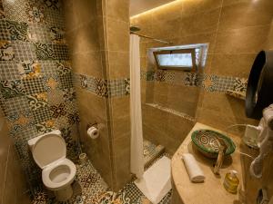 a bathroom with a shower and a toilet and a sink at Riad Zyna in Meknès +25 photos