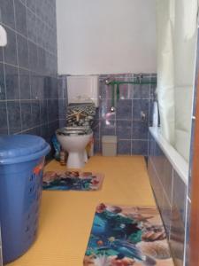 a bathroom with a toilet and a rug on the floor at Ilidza Heart of the nature by Armin in Slivlje +48 photos