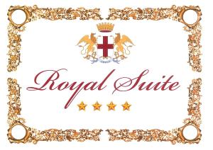 królewski atrybut rama z koroną i krzyżem i tekst królewski salut w obiekcie Royal Suite w Genui