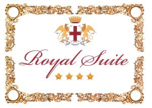 a royal attribute frame with a crown and a cross and the text royal salute at Royal Suite in Genoa