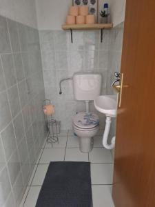 a small bathroom with a toilet and a sink at Lucija in Pridraga +24 photos