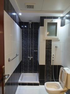 a bathroom with a shower and a toilet in it at فندق نمبر وان 3 in Al Masfalah