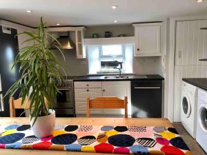 a kitchen with a table with a rug on it at Countryside Cottage in Ardee +12 photos