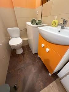 a bathroom with a toilet and a sink at Cicha Przystań w Centrum -Mała Sienkiewicza in Kielce +9 photos