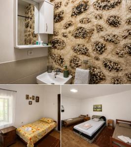 two pictures of a bathroom and a bedroom at Old lake house in Nikšić