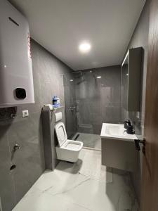 a bathroom with a toilet and a sink at Apartments Aroma in Tomba +11 photos