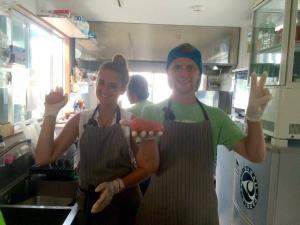 two men standing in a kitchen holding a carrot at The Villa Kazbo in Amami +96 photos