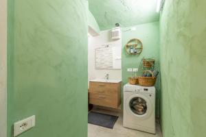a green bathroom with a washing machine and a sink at Dimora Pellegrino in Torre Pellice