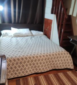 a bedroom with a bed and a stair case at Hospedaje Alondra in Osorno