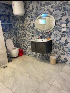 a bathroom with a sink and a toilet and a mirror at فيلا رامي رزق Luxury villa with private pool& complete privacy in 6th Of October +5 photos