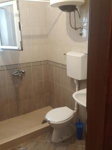 a bathroom with a toilet and a sink and a shower at Buljarica Bay Apartments in Petrovac na Moru