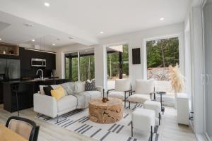 a living room with a couch and a table at Ultra Luxurious Modern Chalet Private Jacuzzi in La Conception