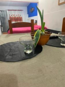 a table with a glass bowl and a plant on it at Departamento Patri in General Pico